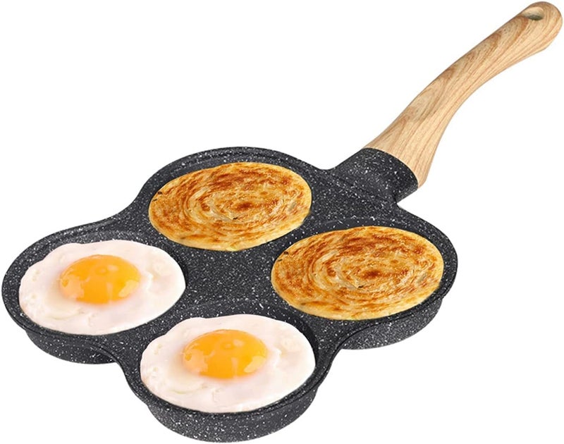 MVM Enterprise Non Stick Frying Pan 4 Hole Ceramic Pan for Cooking Non Stick Egg Frying Pan with Wooden Handle Non Stick Omelette Pan Iron Cooking Pans for Kitchen 1pcs - Image 2