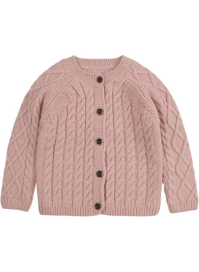 Peecabe Peecabe Toddler Girl Sweaters Cable Knit Long Sleeve Crewneck Chunky Crochet Cardigans 1-6T  - Image 1
