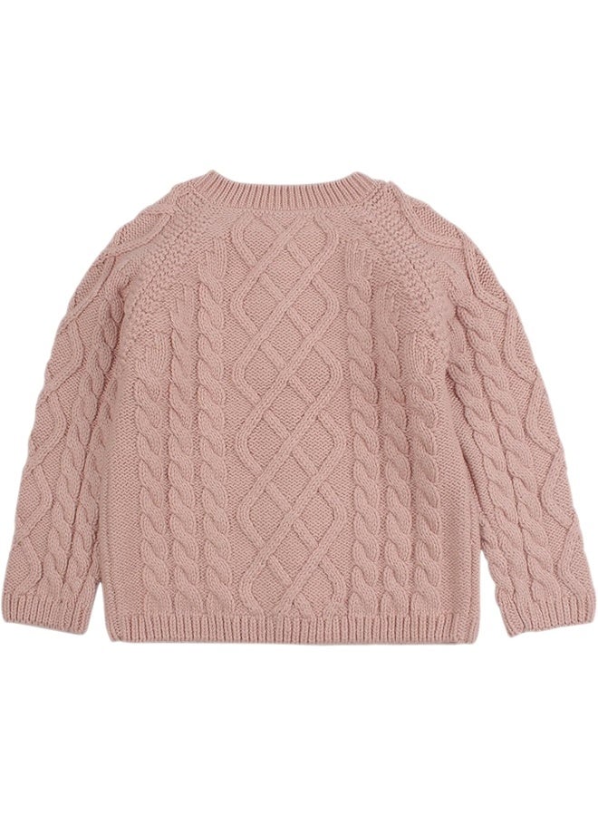 Peecabe Peecabe Toddler Girl Sweaters Cable Knit Long Sleeve Crewneck Chunky Crochet Cardigans 1-6T  - Image 2
