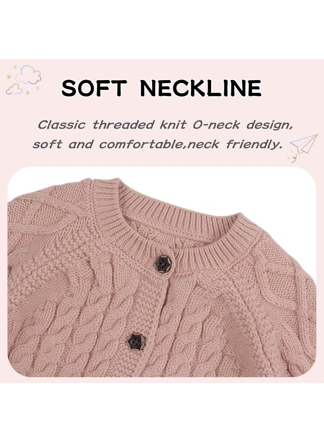Peecabe Peecabe Toddler Girl Sweaters Cable Knit Long Sleeve Crewneck Chunky Crochet Cardigans 1-6T  - Image 3