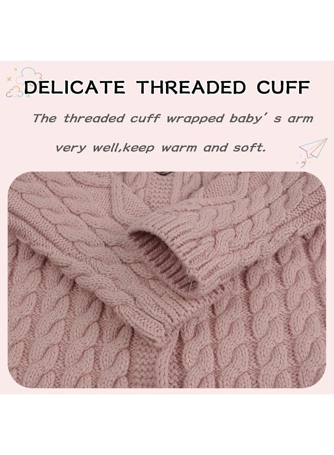 Peecabe Peecabe Toddler Girl Sweaters Cable Knit Long Sleeve Crewneck Chunky Crochet Cardigans 1-6T  - Image 4