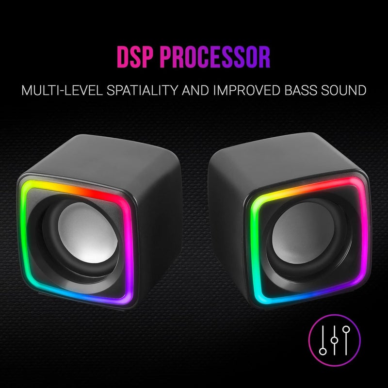 مارس_جيمنج مارس جيمنج MSCUBE، مكبرات صوت ألعاب مدمجة 8 واط، صوت Space DSP، إضاءة RGB Active-Flow، صندوق تحكم، اتصال USB + مقبس 3.5 ملم، أسود - Image 4