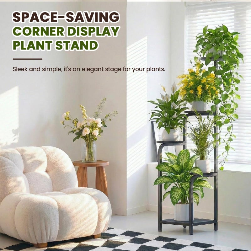 TOSKING 5 Tier Tall Plant Stand Indoor Outdoor,Anti-Tip Plant Stand indoor, Wide Base for Pots, Child and Pet Friendly,Heavy Duty Corner Shelf for Plants & Decor, Space Saving ,Tiered Metal Flower Pot Stand for Balcony, Garden, Living Room, Patio (Black, 47in) - Image 3
