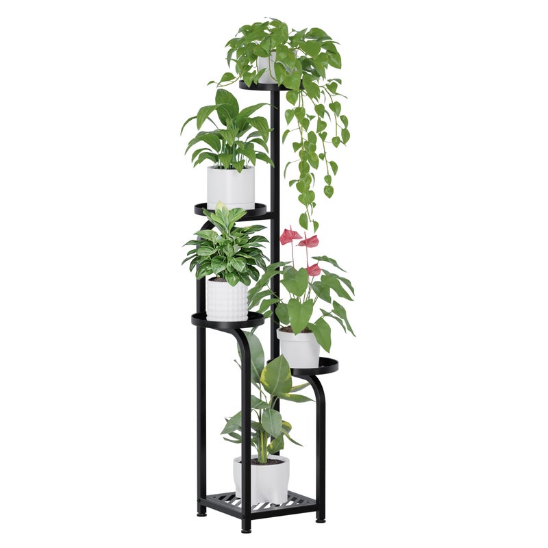 TOSKING 5 Tier Tall Plant Stand Indoor Outdoor,Anti-Tip Plant Stand indoor, Wide Base for Pots, Child and Pet Friendly,Heavy Duty Corner Shelf for Plants & Decor, Space Saving ,Tiered Metal Flower Pot Stand for Balcony, Garden, Living Room, Patio (Black, 47in) - Image 1