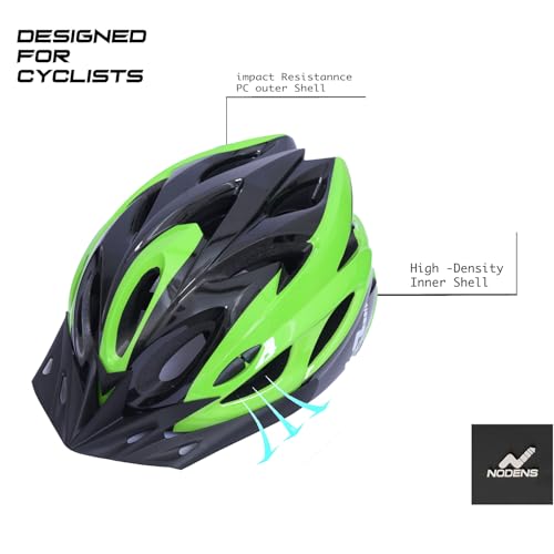 Nodens Cycle Helmet for Cycling Helmet for Men Cycle Skating Helmet (Black/Green, M) - Image 3