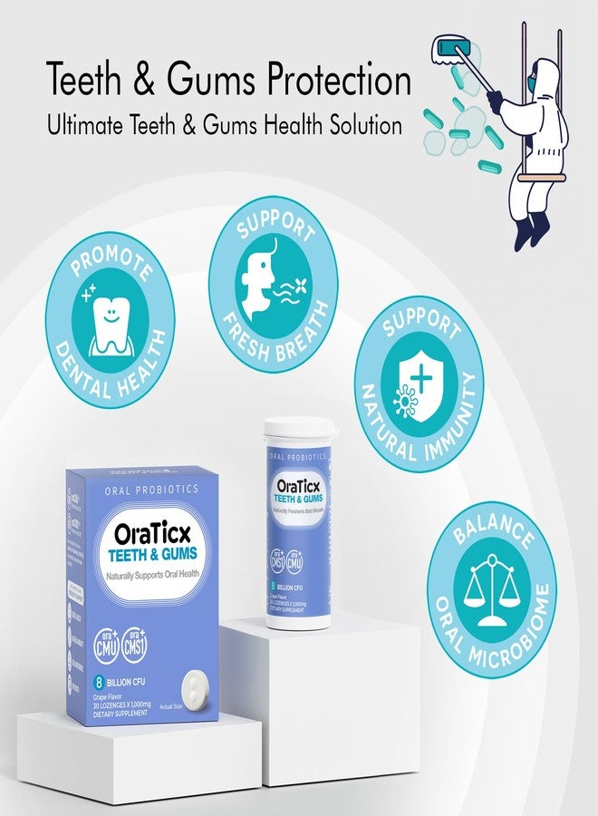 OraTicx Teeth & Gums Dental Probiotic, 8 Billion CFU - Naturally Supports Oral Health, Fresh Breath, and Immunity, Oral Probiotic Supplement, Grape Flavor 30 Lozenges 4-Pack - Image 2