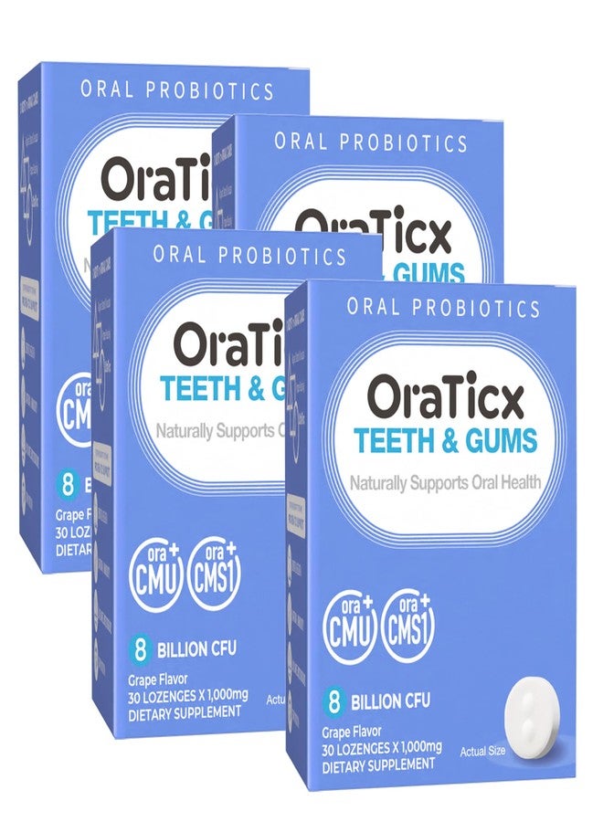 OraTicx Teeth & Gums Dental Probiotic, 8 Billion CFU - Naturally Supports Oral Health, Fresh Breath, and Immunity, Oral Probiotic Supplement, Grape Flavor 30 Lozenges 4-Pack - Image 1