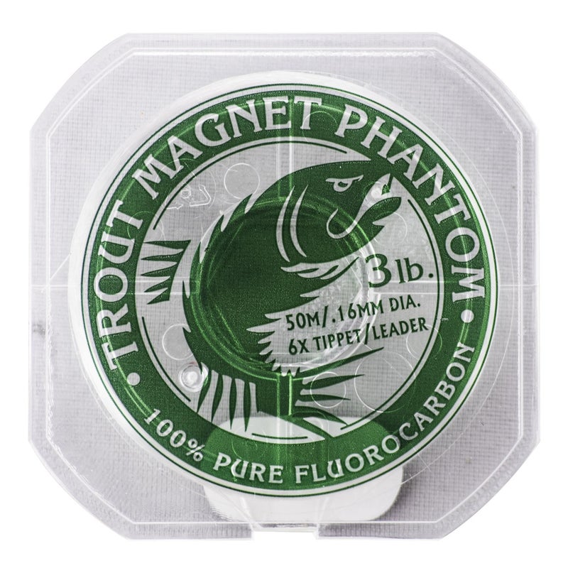 Trout Magnet Phantom 100% Fluorocarbon Fishing Leader Line, 50M (2lb, 3lb, 4lb Test), 3lb, 6X Tippet, (87480),Silver - Image 1