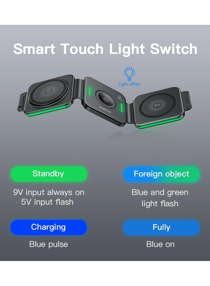 Beauenty 3 in 1 Charging Station for Apple,Magnetic Foldable Charger for Travel,Wireless Charger Pad for iPhone 15/14/13/12/Pro/Max/Mini,AirPods Wireless/Pro,iWatch Ultra/SE/9/8/7/6/5/4/3/2 - Image 5
