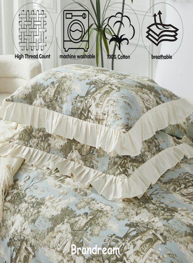 Brandream French Country Toile Duvet Cover Set Full Size for Girls Bedroom Vintage Toile Floral 100% Cotton Delicate Ruffle Fringe Soft Breathable, 3 Pieces Cottagecore Bedding with Zipper Closure - Image 5