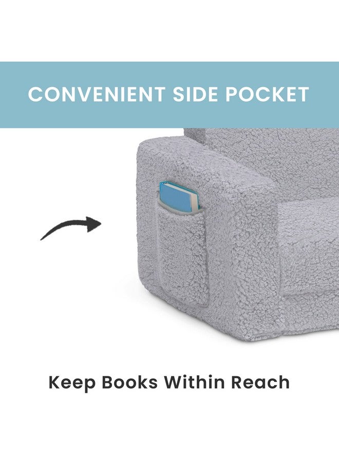 Delta CHILDREN Delta Children Cozee Flip-Out Sherpa 2-in-1 Convertible Chair to Lounger for Kids, Grey  - Image 4