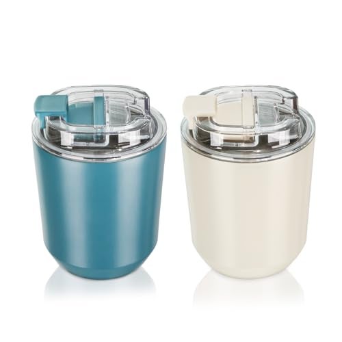 Puraville 2 Pack Insulated Tumblers with Lid, 10 oz Travel Coffee Mug Stainless Steel Vacuum Cup, Leak Proof Double Walled Coffee Tumbler for Iced and Hot Drinks, Peacock Blue and Cream - Image 1