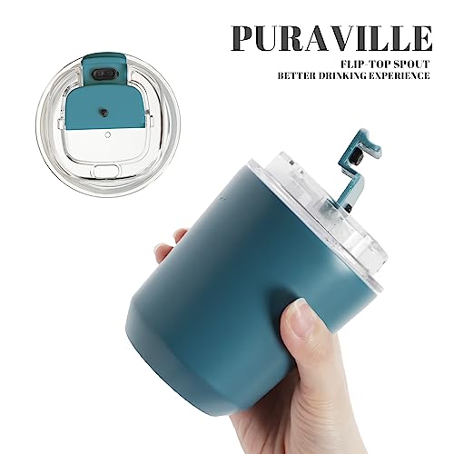 Puraville 2 Pack Insulated Tumblers with Lid, 10 oz Travel Coffee Mug Stainless Steel Vacuum Cup, Leak Proof Double Walled Coffee Tumbler for Iced and Hot Drinks, Peacock Blue and Cream - Image 5