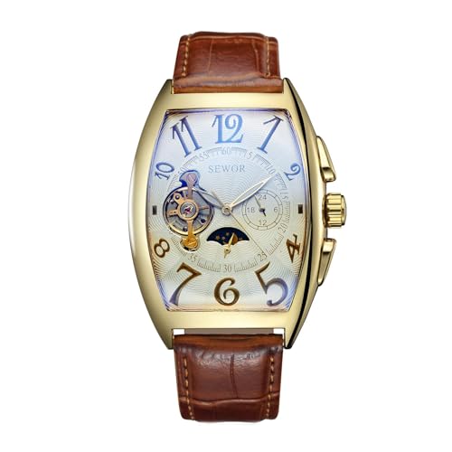 SEWOR Mens Automatic Business Dress Tonneau Moon Phase Wrist Watch Mechanical Self Wind - Image 1