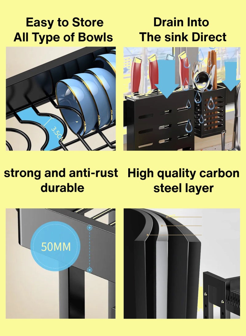 توشونكس رف تجفيف الأطباق فوق الحوض بطبقتين مع باب شفاف - منظم مطبخ فعال وتخزين للأواني - Image 3