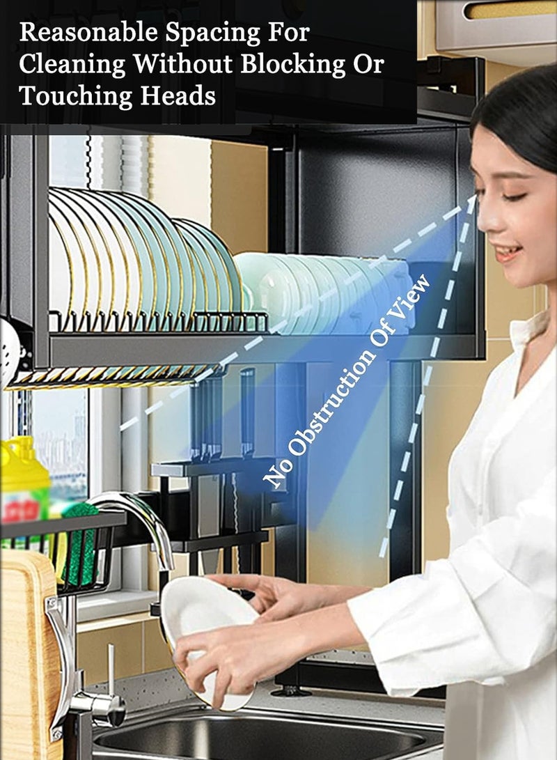 توشونكس رف تجفيف الأطباق فوق الحوض بطبقتين مع باب شفاف - منظم مطبخ فعال وتخزين للأواني - Image 5