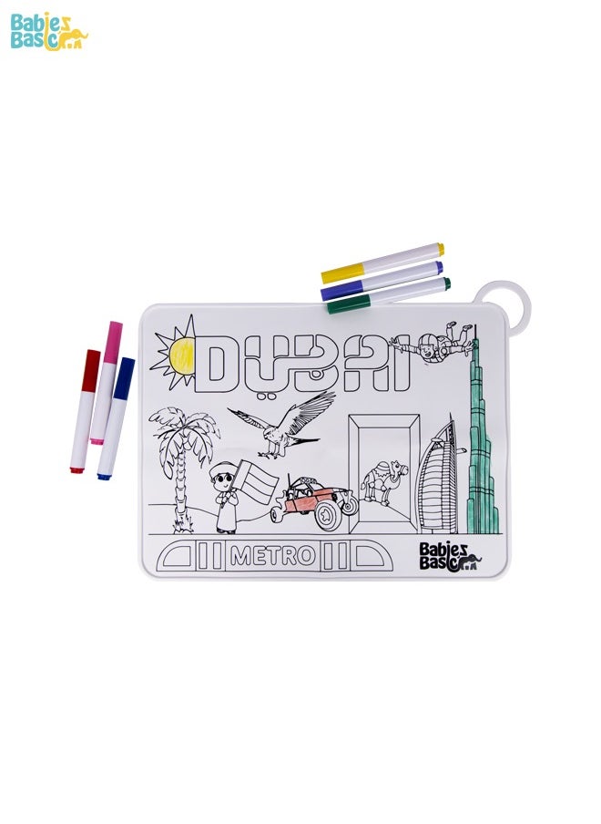Babies Basic Reusable Silicone Colouring Mat With Pens And Travel Case - Dubai Design  - Image 1