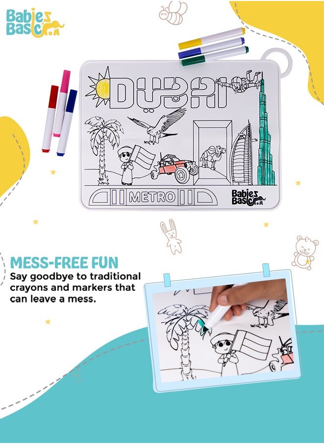 Babies Basic Reusable Silicone Colouring Mat With Pens And Travel Case - Dubai Design  - Image 2