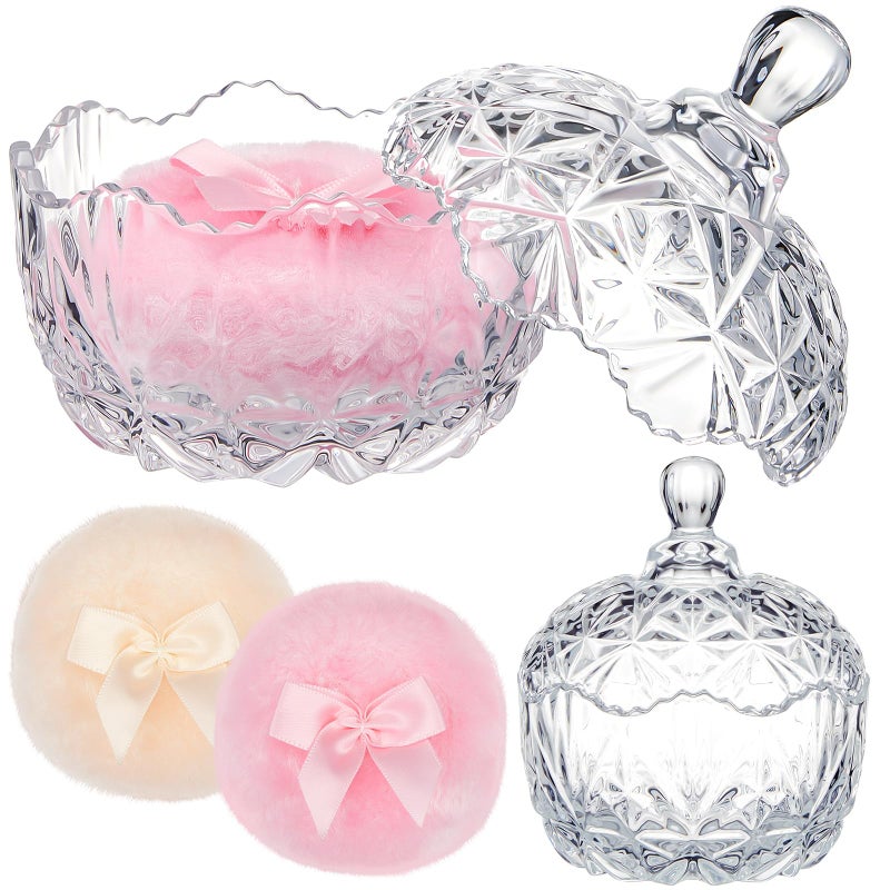 Tioncy 3 Pcs Large Body Powder Puff and Container Crystal Container Soft Washable Reusable Velour Face Body Glitter Wet Dry MakeupClear - Image 2