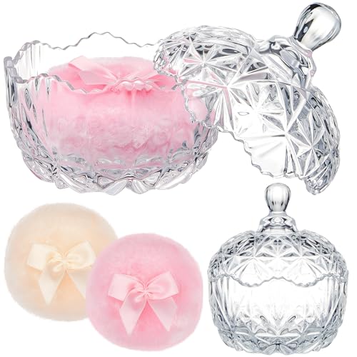 Tioncy 3 Pcs Large Body Powder Puff and Container Crystal Container Soft Washable Reusable Velour Face Body Glitter Wet Dry MakeupClear - Image 1