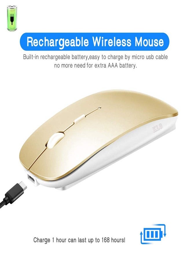 KLO Rechargeable Bluetooth 5.2/3.0 Mouse for MacBook/MacBook air/Pro/iPad, Wireless Mouse for Laptop/Notebook/pc/iPad/Chromebook (Gold) - Image 4