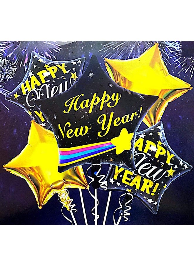Balloonistics Balloonistics Happy New Year Large Shooting Star and Gold Stars Foil Balloon Bouquet Pack of 5  - Image 1
