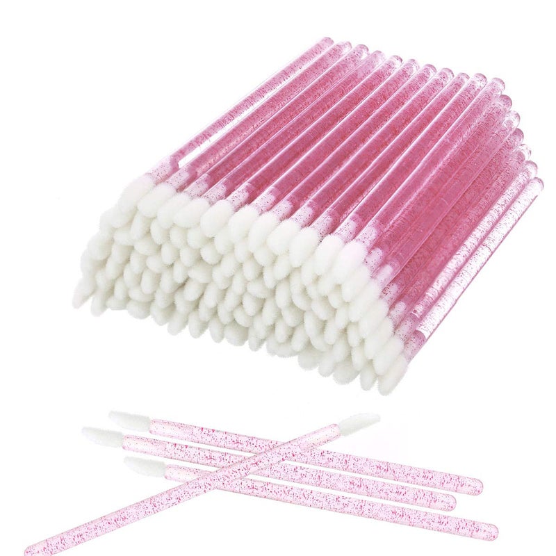 Elisel 100 Pcs Disposable Crystal Lip Brushes Make Up Lip Brushes Lipstick Lip Gloss Wands Eyeshadow Brushes Applicator Tool Makeup Beauty Tool Kits (Rose) - Image 1