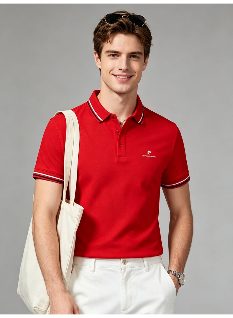 Pierre Cardin Unisex Short Sleeve Polo Shirt, Casual Breathable Top, Red - Image 1