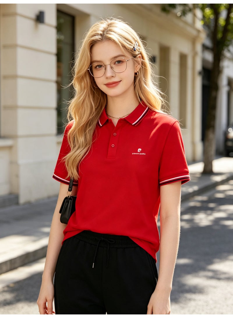 Pierre Cardin Unisex Short Sleeve Polo Shirt, Casual Breathable Top, Red - Image 3