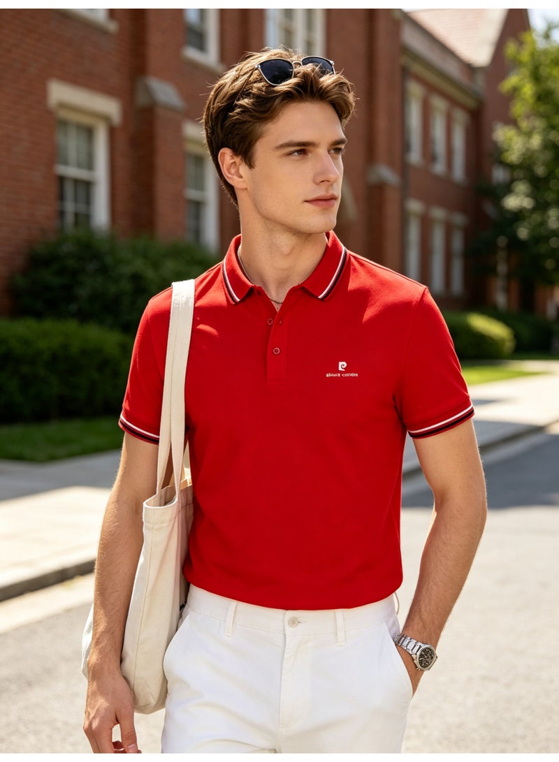 Pierre Cardin Unisex Short Sleeve Polo Shirt, Casual Breathable Top, Red - Image 5