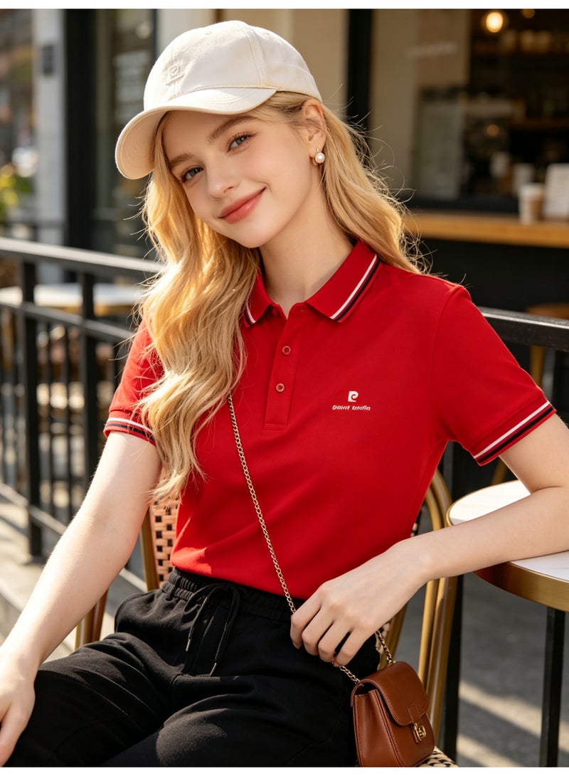 Pierre Cardin Unisex Short Sleeve Polo Shirt, Casual Breathable Top, Red - Image 4