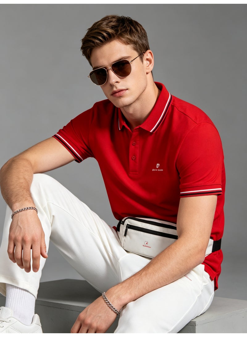Pierre Cardin Unisex Short Sleeve Polo Shirt, Casual Breathable Top, Red - Image 2