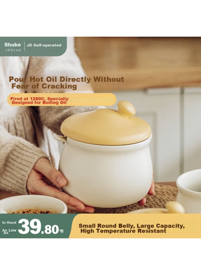 شو كه Shu Ke Xiao Mo Gu Pig Lard Jar، وعاء زيت خزفي مقاوم للحرارة، للزيت الحار، زيت الفلفل الحار، التوابل، صالح للاستخدام الغذائي - Image 1