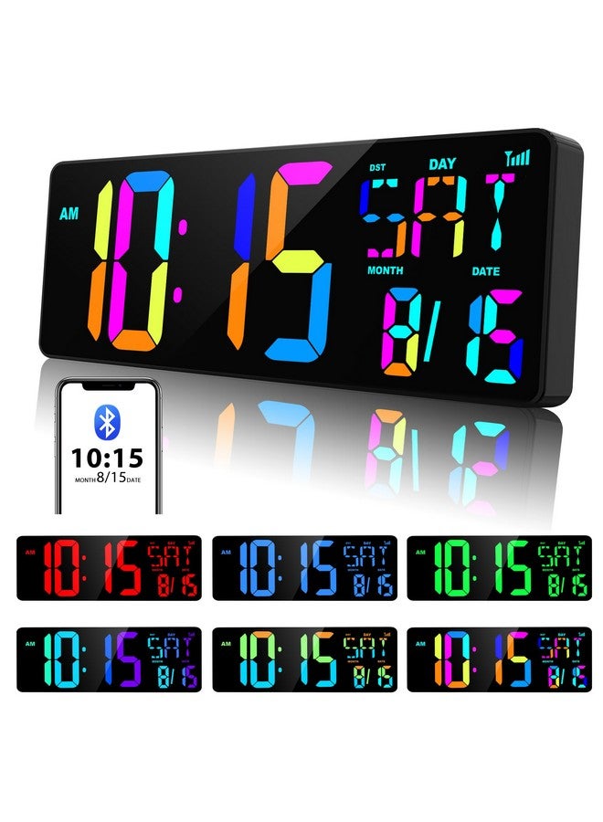 XREXS Large Digital Wall Clock Bluetooth Sync, 17.2" RGB Color Changing Digital Clock with Remote Control, Adjustable Brightness Grandfather Clock, Temperature for Home, Gym and Classroom - Image 1