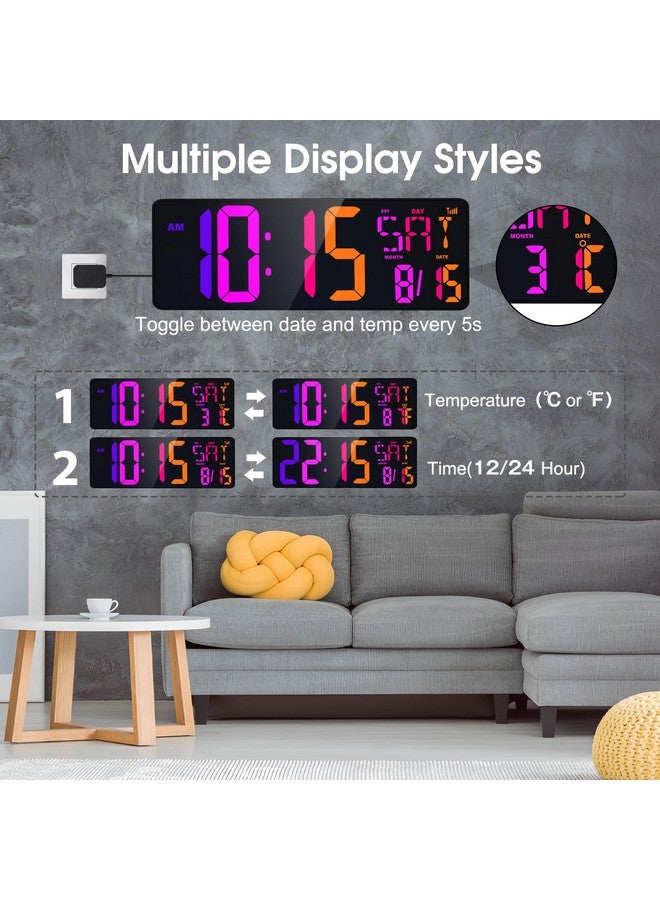 XREXS Large Digital Wall Clock Bluetooth Sync, 17.2" RGB Color Changing Digital Clock with Remote Control, Adjustable Brightness Grandfather Clock, Temperature for Home, Gym and Classroom - Image 5