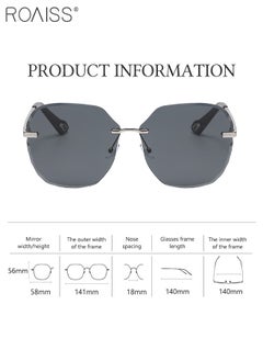 roaiss Rimless Polygonal Retro for Women Outdoor Fashion Decorative Sunglasses UV400 Protection Sun Glasses, Fashion Anti-Glare Sun Shades for Outdoor Beach Vacation with Case 58mm  - Image 3