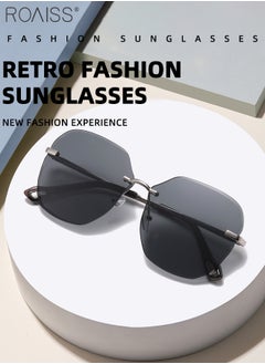 roaiss Rimless Polygonal Retro for Women Outdoor Fashion Decorative Sunglasses UV400 Protection Sun Glasses, Fashion Anti-Glare Sun Shades for Outdoor Beach Vacation with Case 58mm  - Image 5