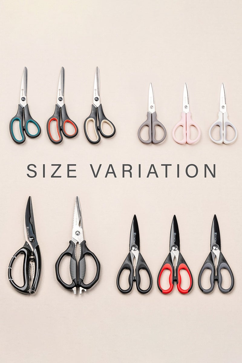 زيمتا طقم مقصات متعدد الاستخدام – 3 قطع (17.5 سم) | شفرات من الستانلس ستيل مع مقابض ناعمة الملمس | وردي، رمادي، أبيض - Image 2