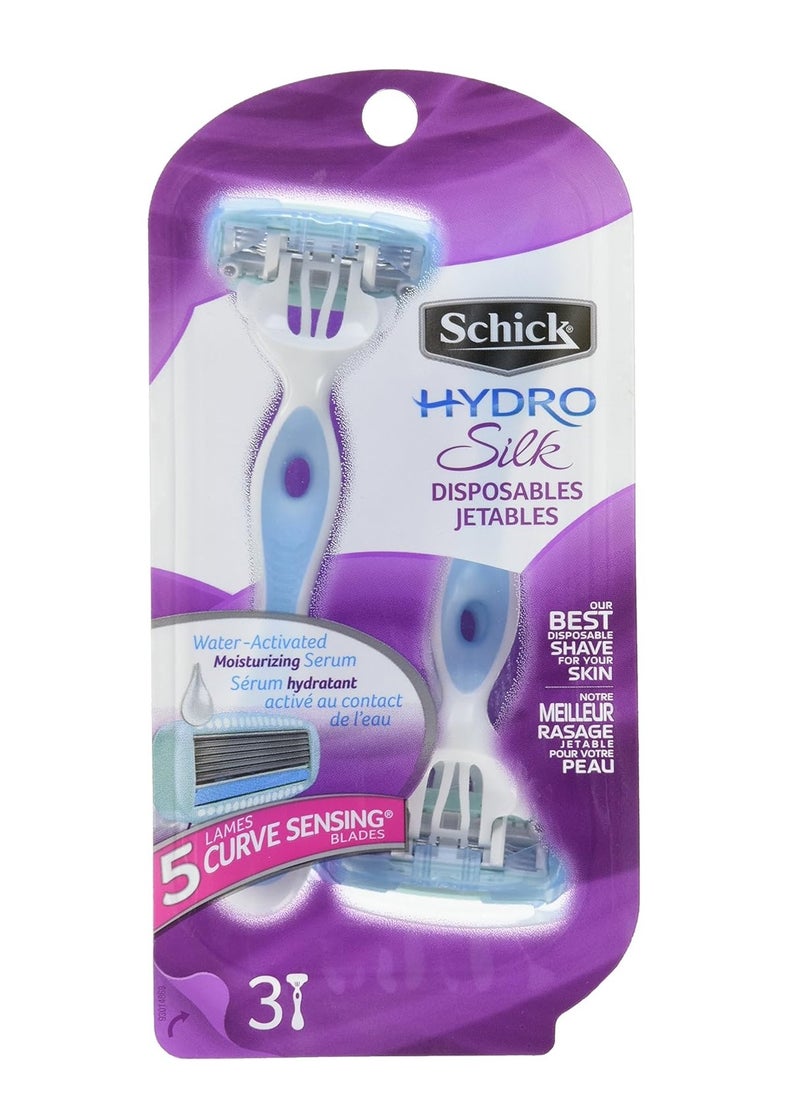 schick Hydro Silk Disposable Razors for Women, 3 Count (Pack of 2) 