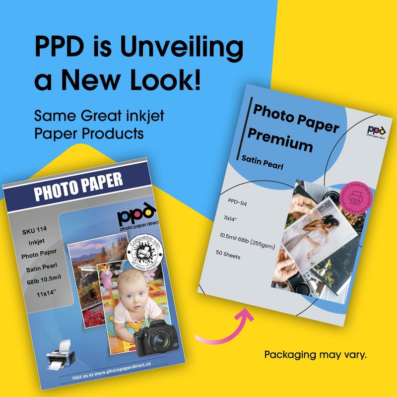 PPD Satin Photo Paper for Inkjet Printer, Premium Pearl Luster Finish 11 x 14 Size Sheets for Printable Photos, Thick 255 gsm 68 lbs 10.5 mil, White, Water Resistant & Instant Dry Prints (50 Pack) - Image 2
