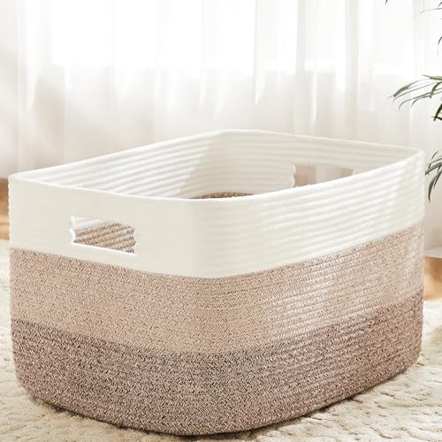 Artfeel Blanket Basket,Rectangle Woven Baskets for Storage,100L Laundry Basket for Decorative Nursery Blanket,Toys,Dirty Clothes and Magazine in Shelves,Baby Room,and Living Room - Image 1