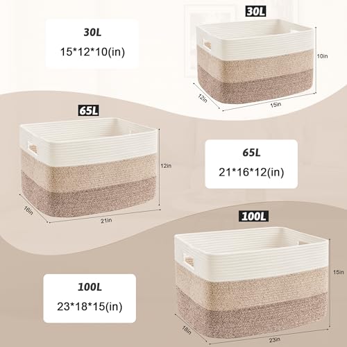 Artfeel Blanket Basket,Rectangle Woven Baskets for Storage,100L Laundry Basket for Decorative Nursery Blanket,Toys,Dirty Clothes and Magazine in Shelves,Baby Room,and Living Room - Image 5