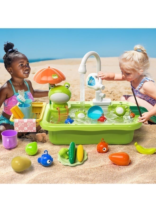Play Sink with Running Water, Kitchen Sink Toys Play Kitchen Toy Accessories, Pool Floating Fishing Toys for Water Play, Kids Role Play Dishwasher Toy - Image 3