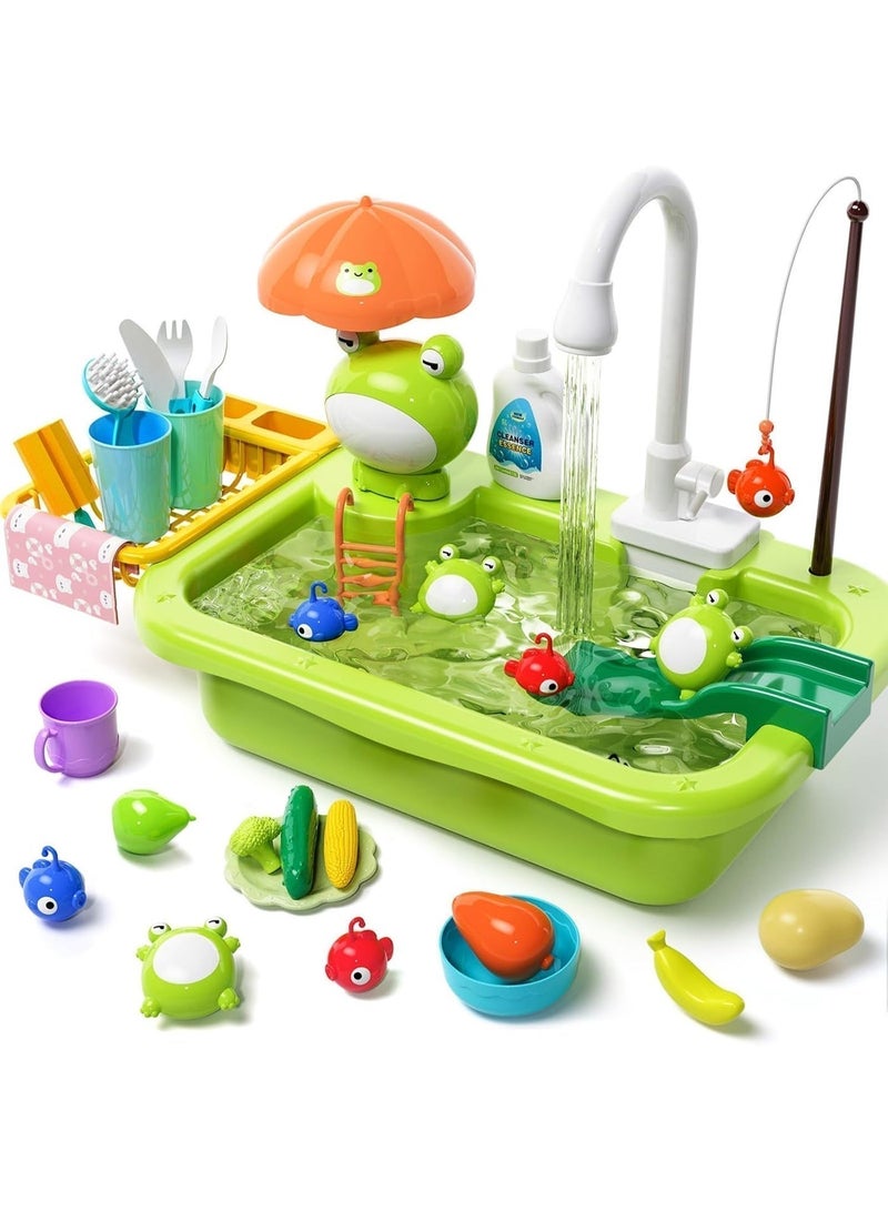 Play Sink with Running Water, Kitchen Sink Toys Play Kitchen Toy Accessories, Pool Floating Fishing Toys for Water Play, Kids Role Play Dishwasher Toy - Image 1
