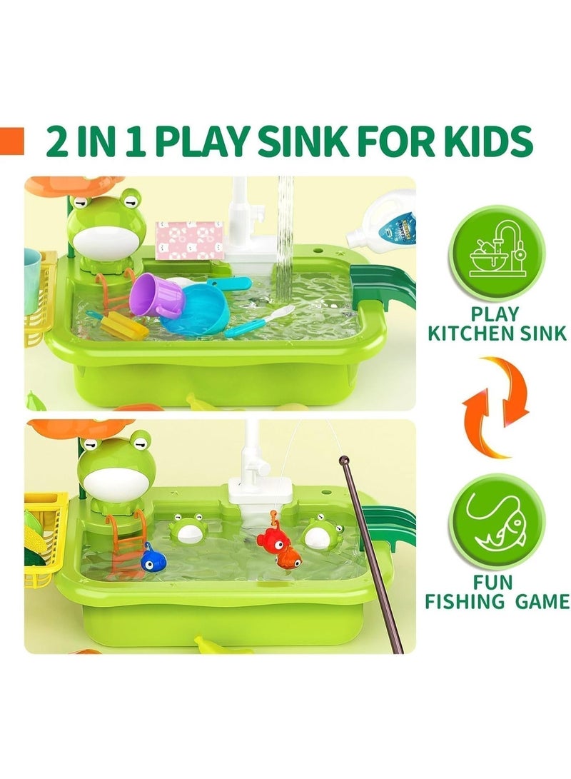 Play Sink with Running Water, Kitchen Sink Toys Play Kitchen Toy Accessories, Pool Floating Fishing Toys for Water Play, Kids Role Play Dishwasher Toy - Image 5