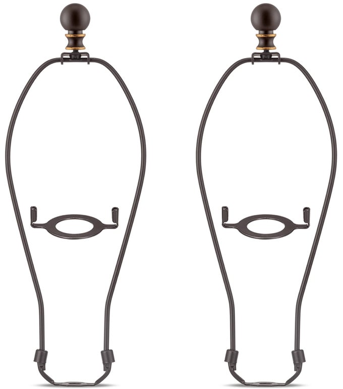 BRONZE LAMP HARP WITH FINIALS 12 INCH 2 SET LAMPSHADE HARP WITH 38 STANDARD SADDLE E26 LIGHT BASE UNO FITTER ADAPTER LIGHT HARDWARE FOR TABLE AND FLOOR LAMPS LAMP ACCESSORIES AND PARTS