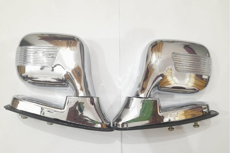 Autofetch Folex Car Bonnet Front Fender Rear Side Mirror Wide Angle View mirror With Indicator Blue Light (Chrome) (Pack of 2) Compatible With Toyota Qualis - Image 1