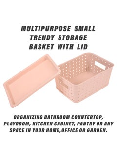 Kuber Industries Kuber Industries BPA Free Attractive Design Multipurpose Small Trendy Storage Basket With Lid|Material-Plastic|Color-Gray,Beige|Pack of 2  - Image 5