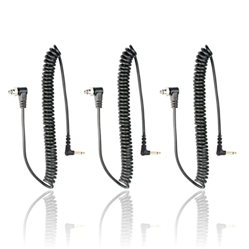Foto&Tech 3.5 mm to Male Flash PC Sync Cable, 14 Inch Coiled Cord with Screw Lock, Compatible with Nikon Canon and Most DSLR Cameras PocketWizard Plus III Plus II Mini Phone PC1 (3 Pieces) - Image 1
