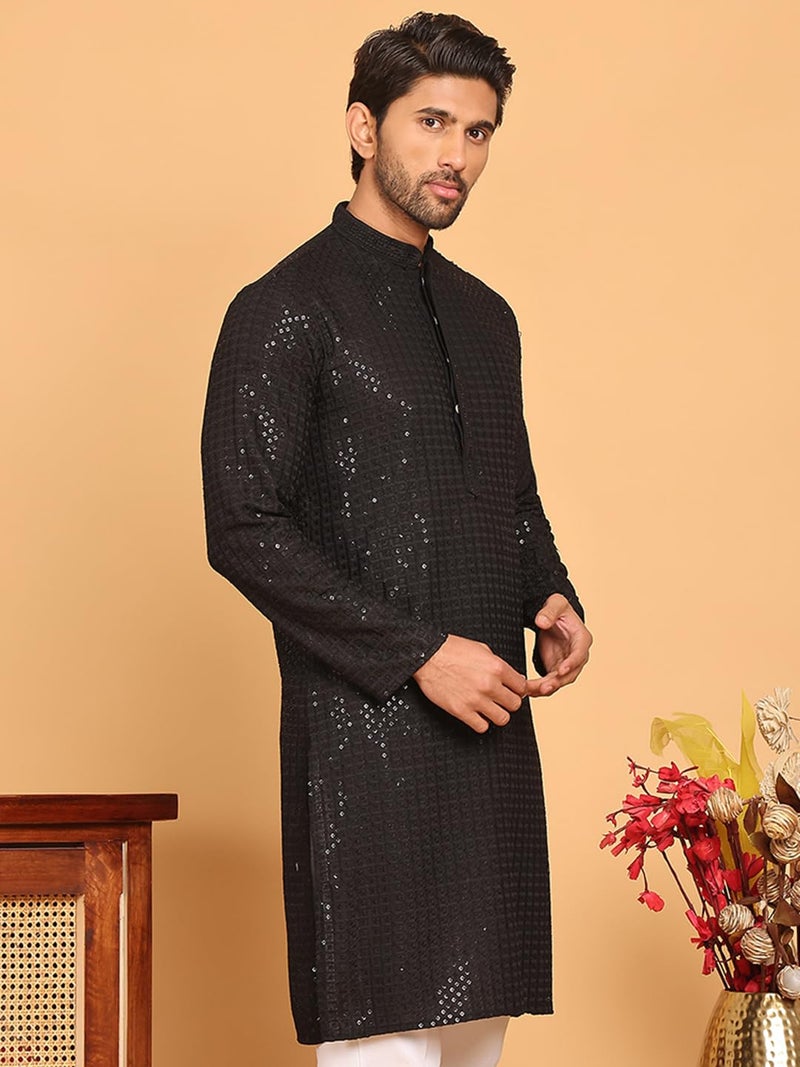 Jompers Men Viscose Blend Regular Fit Embroidered & Sequence Kurta - Image 4